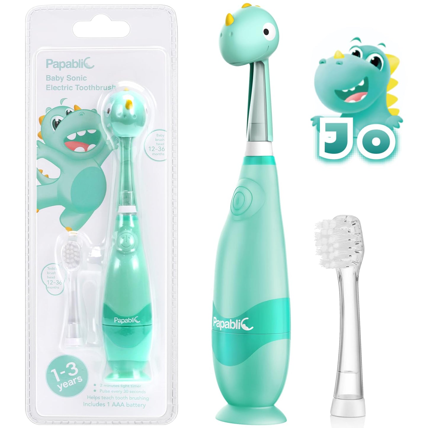 Papablic Toddler Sonic Electric Kids Toothbrush for Ages 1-3 Years, Baby Electric Toothbrush with Cute Penguin Cover and Smart LED Timer, 2 Brush Heads (Pippin)