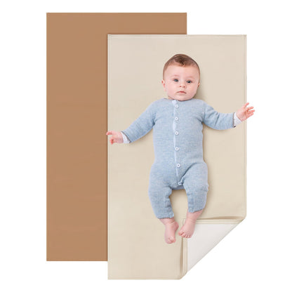 2 Pack Baby Leather Changing Mat, Waterproof Portable Diaper Changing Pad for Home, Wipeable Foldable Baby Travel Mat Fits Perfectly in Diaper Bag, 30 x 17 inches, Off White and Blue
