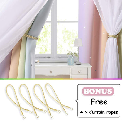 NICETOWN Nursery Curtains for Kids, Farmhouse Blackout Curtain Panels for Bedroom, Double Layer Star Hollow-Out Grommet Aesthetic Living Room Toddler Window Curtains, 2 Pcs, W52 x L84, Biscotti Beige
