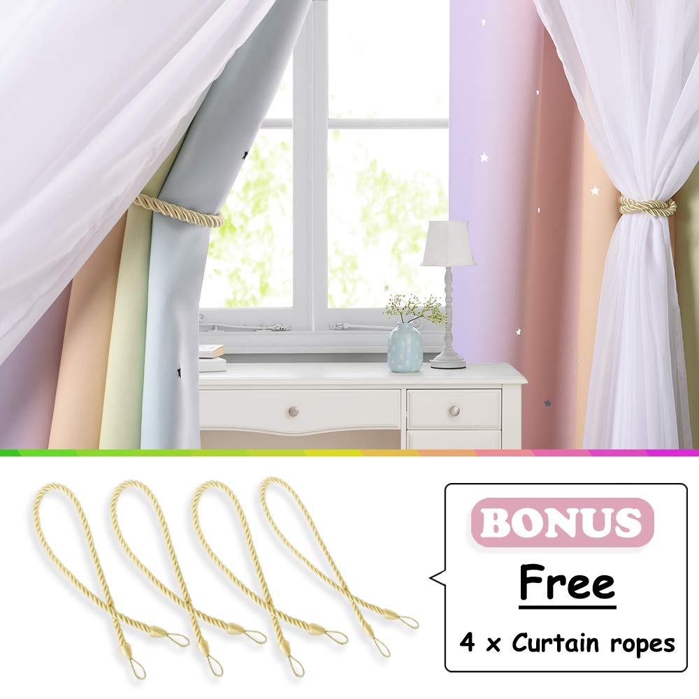 NICETOWN Nursery Curtains for Kids, Farmhouse Blackout Curtain Panels for Bedroom, Double Layer Star Hollow-Out Grommet Aesthetic Living Room Toddler Window Curtains, 2 Pcs, W52 x L84, Biscotti Beige