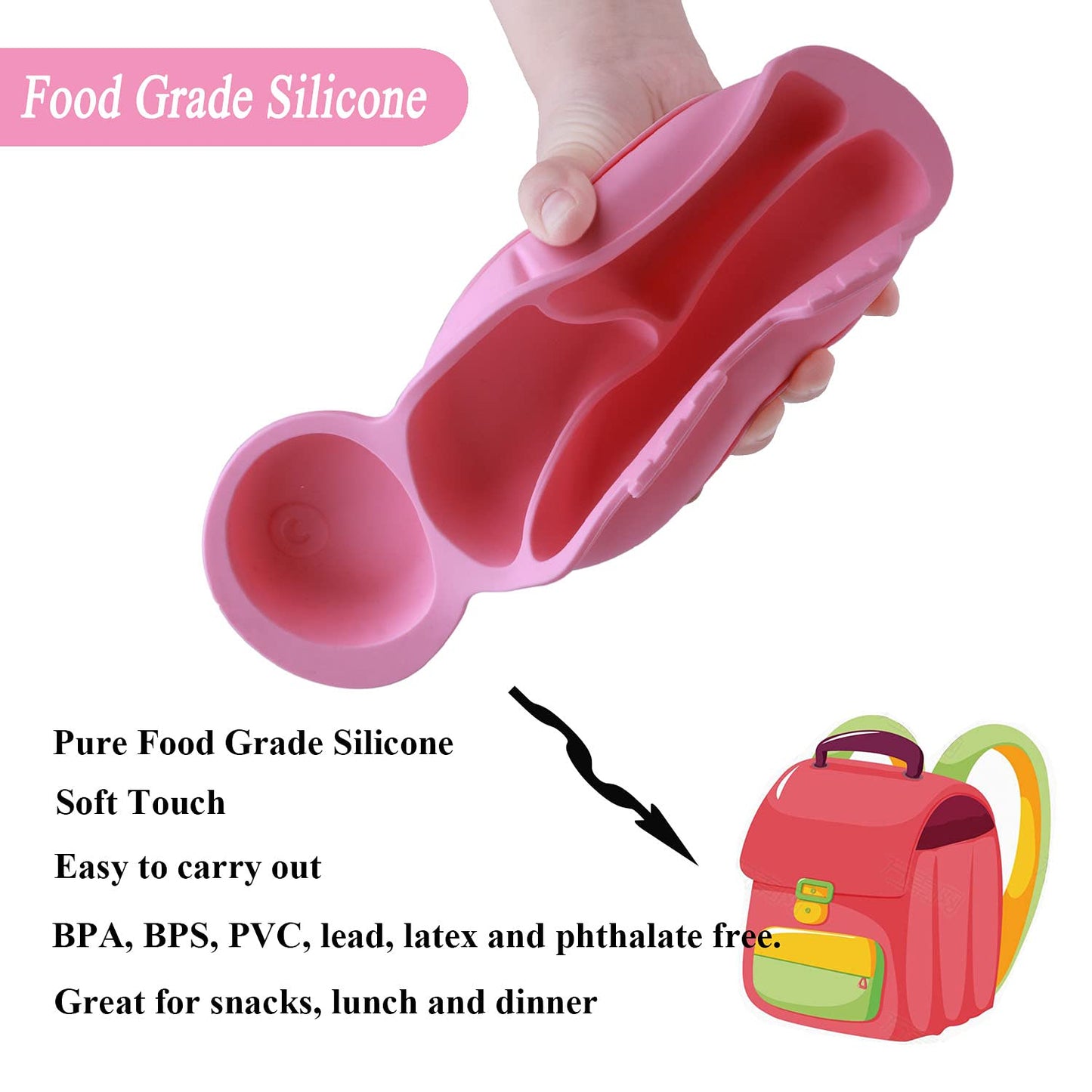 Silicone Suction Plates for Baby Toddler with Spoon Fork set Divided Dinosaurs Plates Self Feeding Training Baby Dinner Plate-Green Dinosaurs Plate Set