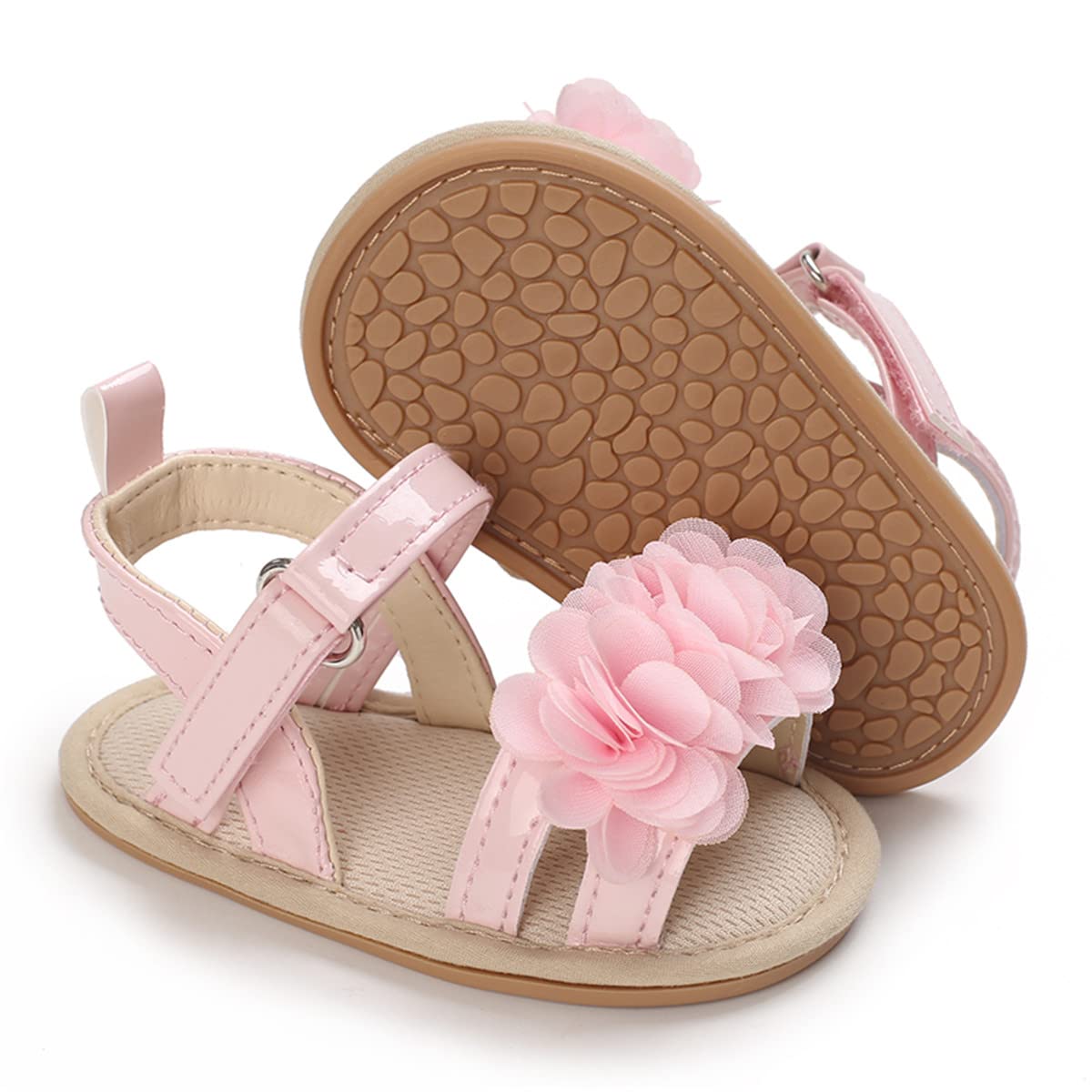 Timatego Infant Baby Girls Summer Sandals Anti-Slip Soft Sole with Flower Toddler First Walkers Crib Dress Shoes