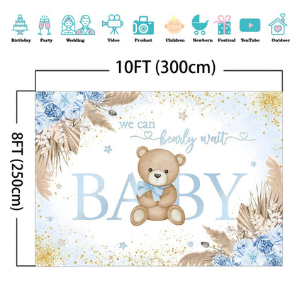 Mocsicka Girl Bear Backdrop Pink Boho Pampas Grass Background We Can Bearly Wait Baby Shower Party Cake Table Decoration Photo Booth Props (7x5ft)