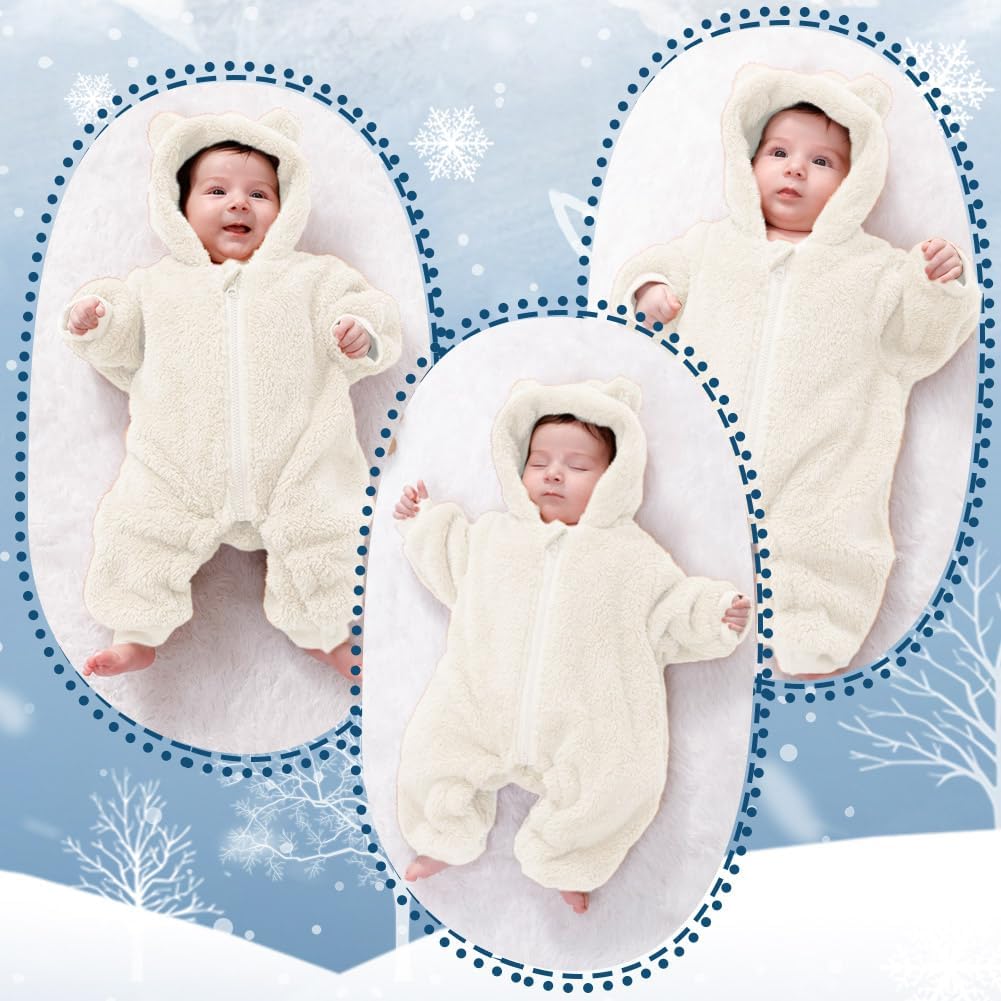 Newborn Baby Bear Outfit Suit Girls Boys Fleece Jumpsuit Romper Hooded Winter Snowsuit Clothes