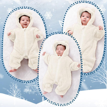 Newborn Baby Bear Outfit Suit Girls Boys Fleece Jumpsuit Romper Hooded Winter Snowsuit Clothes