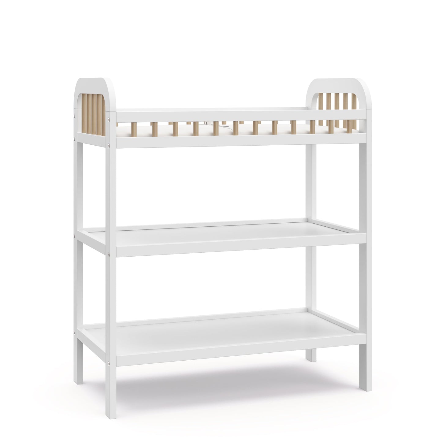 Storkcraft Pasadena Changing Table with Water-Resistant Changing Pad (Driftwood) - GREENGUARD Gold Certified, Includes Bonus Water-Resistant Changing Pad with Safety Strap, 2 Open Shelves