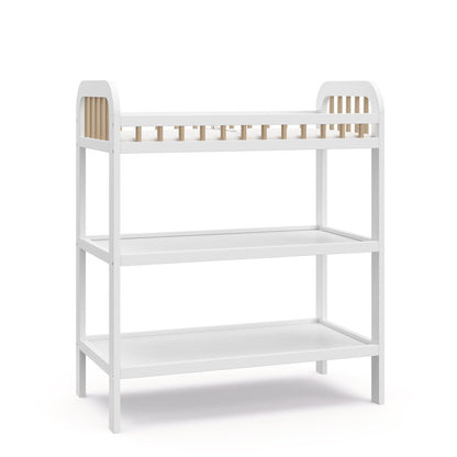 Storkcraft Pasadena Changing Table with Water-Resistant Changing Pad (Driftwood) - GREENGUARD Gold Certified, Includes Bonus Water-Resistant Changing Pad with Safety Strap, 2 Open Shelves