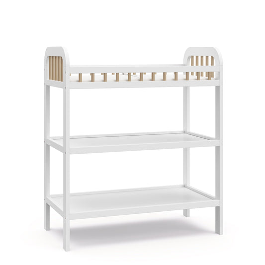 Storkcraft Pasadena Changing Table with Water-Resistant Changing Pad (Driftwood) - GREENGUARD Gold Certified, Includes Bonus Water-Resistant Changing Pad with Safety Strap, 2 Open Shelves