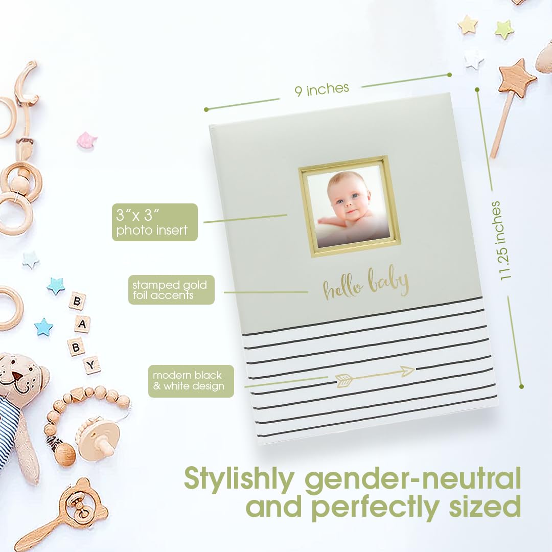 Pearhead Hello Baby First 5 Years Memory Book, Baby Girl Keepsake for New and Expectant Parents, Pregnancy And Milestone Journal, Pink