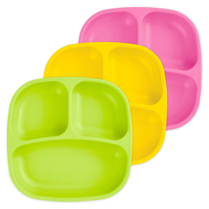 Re-Play Toddler Plates with Dividers - Deep-Walled 3 Compartments Divided Plates for Kids - Dishwasher & Microwave Safe - Made in USA - Set of 3-7.37" x 7.37" x 1.25" - Princess
