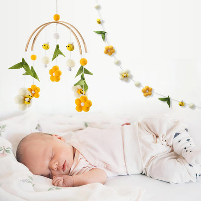 OESSUF Baby Mobile for Crib, Crib Nursery Mobile for Boys Girls, Boho Bee Flower Nursery Decor Soothe Toy Baby Shower Set for Infant Bedroom Hanging Decoration Toy, Pink