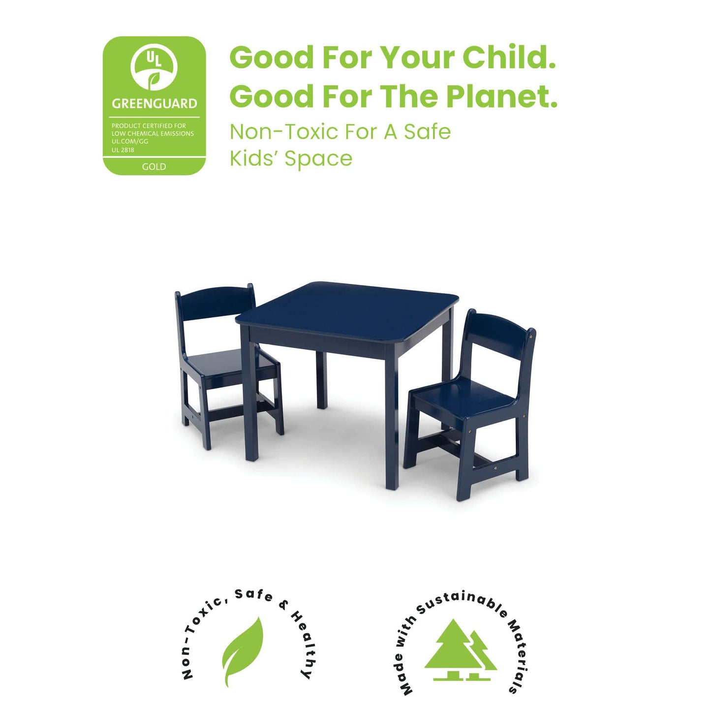 Delta Children MySize Kids Wood Table and Chair Set (2 Chairs Included) - Ideal for Arts & Crafts, Snack Time, & More - Greenguard Gold Certified, Bianca White, 3 Piece Set