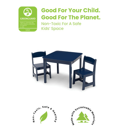 Delta Children MySize Kids Wood Table and Chair Set (2 Chairs Included) - Ideal for Arts & Crafts, Snack Time, & More - Greenguard Gold Certified, Bianca White, 3 Piece Set