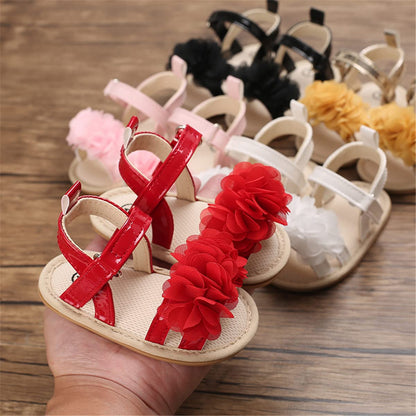 Timatego Infant Baby Girls Summer Sandals Anti-Slip Soft Sole with Flower Toddler First Walkers Crib Dress Shoes