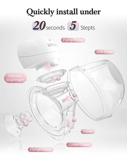 ABP-1508 Hands Free Breast Pump Wearable with Storage Bag, Wearable Breastfeeding Pump Strong Suction, Low Noise, 3 Modes 9 Levels, with 21/24mm Insert/Flange, 2 Pack (White)
