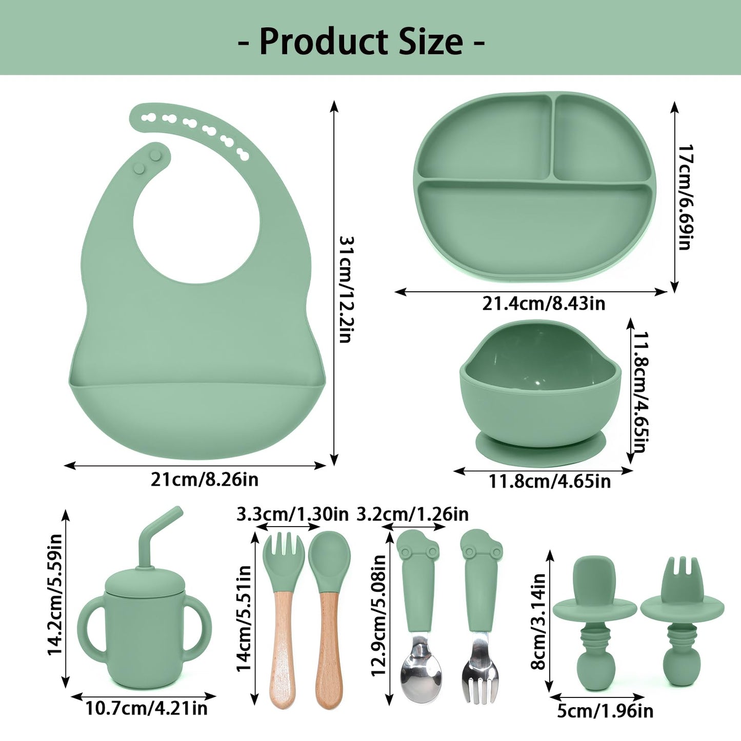 Silicone Baby Feeding Set, 10PCS Baby Led Weaning Supplies with Suction Bowl and Divided Plate, Bib Baby Cup Spoons Forks -Baby Feeding Essentials for 6+ Months