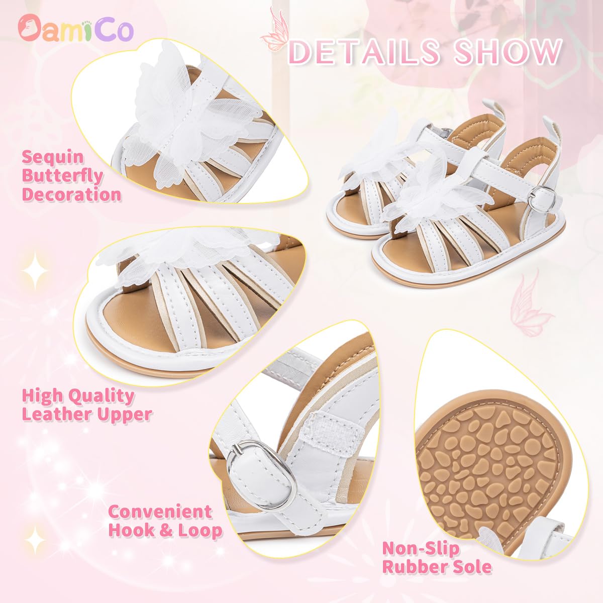 Oamico Baby Girl Sandals Infant Soft Anti-Slip Rubber Sole Casual Beach Sandals Newborn Bowknot Outdoor First Walker Summer Shoes for Baby Girls Flat Sandal