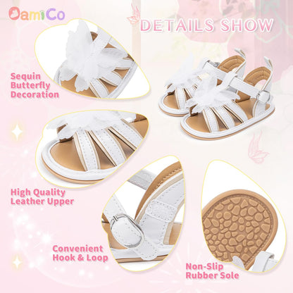 Oamico Baby Girl Sandals Infant Soft Anti-Slip Rubber Sole Casual Beach Sandals Newborn Bowknot Outdoor First Walker Summer Shoes for Baby Girls Flat Sandal