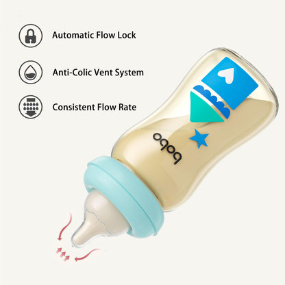 YOHKOH PPSU Baby Bottle Wide Neck, Newborn Anti-Colic Baby Bottle with Natural Response Nipple, Streamlined Body, Easy to Clean (8.8oz (Pack of 2), Yellow)
