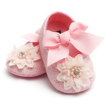 Baby Girls Mary Jane Flats with Bowknot Flowers Soft Newborn Infant First Walkers Crib Shoes Wedding Party Christmas Dress Shoes