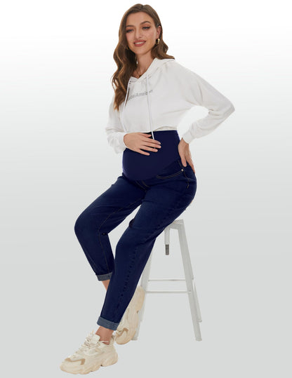 POSHGLAM Women's Maternity Jeans Over Belly Comfy Stretch Boyfriend Jeans Loose Pregnancy Pants, S-XXL