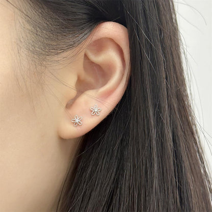 18G Daisy Flower Stud Cartilage Earrings for Women Girls 925 Sterling Silver CZ Tiny Cute Floral 3mm Ball Barbell Screw Back Studs Sleeper Tragus Post Hypoallergenic Piercing Body Jewelry Gifts
