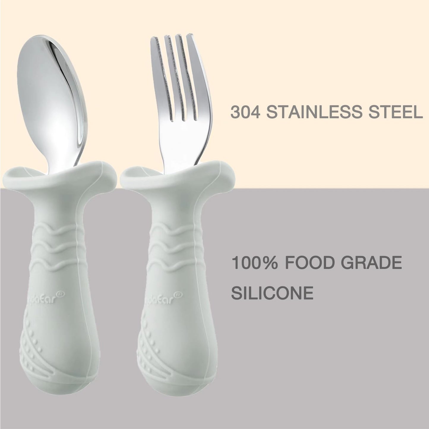 PandaEar Baby Toddler Fork and Spoon Utensil Set, 6 Pack Silicone Stainless Steel Silverware Spoon Fork for Babies Toddler, BPA Free with Silicone Holding Anti-Choke Design (Green Blue Brown)