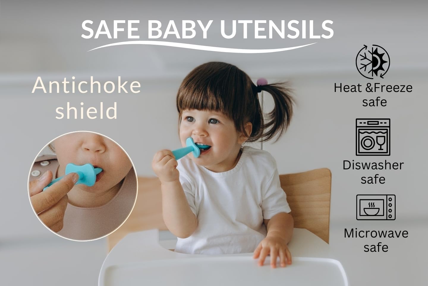 Growing Love Baby Spoons Set, Self Feeding 6 months, Pre-Spoon, Baby utensils, training spoon, cuchara bebe, blw, 100% silicone, Anti choke shield