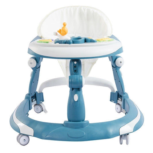 3 in 1 Baby Walker, Baby Walkers for Boys and Girls with Removable Footrest, Feeding Tray, Rocking Function & Music Tray(Without Battery), Foldable Activity Walker for Baby 6-18 Months (Blue)