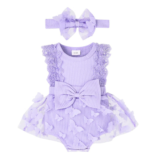 Baby Girl Summer Clothes Cute Newborn Girl Outfits Sleeveless Lace One Piece Romper + Headband 2pcs set 0-12 Months