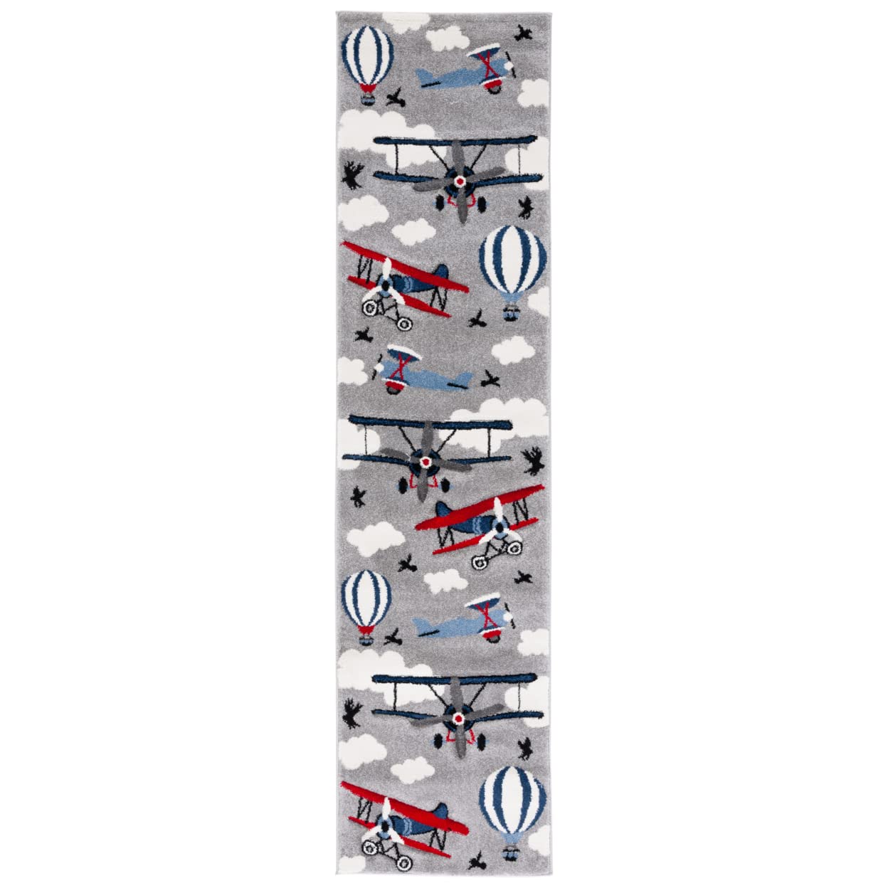 SAFAVIEH Carousel Kids Collection Area Rug - 5'3" x 7'6", Light Grey & Red, Non-Shedding & Easy Care, Ideal for High Traffic Areas for Boys & Girls in Playroom, Nursery, Bedroom (CRK137F)