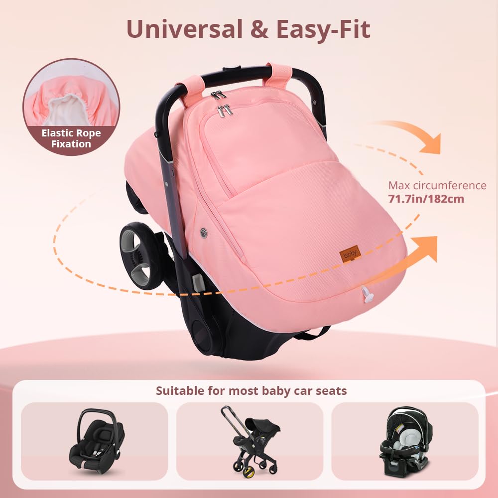 Bioby Winter Baby Car Seat Cover, Infant Car Seat Cover for Boy Girl, Roomy, Cozy, Warm, Waterproof Baby Carseat Covers Canopy with Thickened Fleece Lining, Breathable Hole, Universal Fitted Black