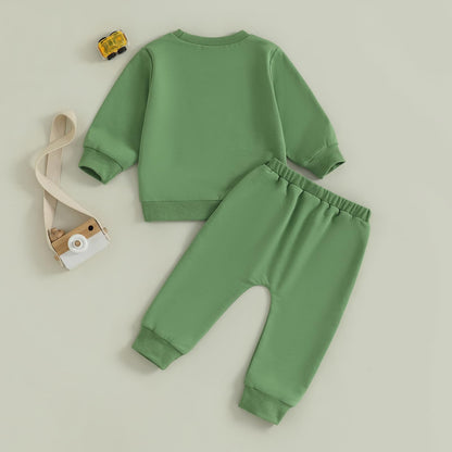 Fernvia Baby Boy Fall Winter Clothes Toddler Kids Solid Outfits Vehicle Long Sleeve Sweatshirt Tops + Joggers Pants Set