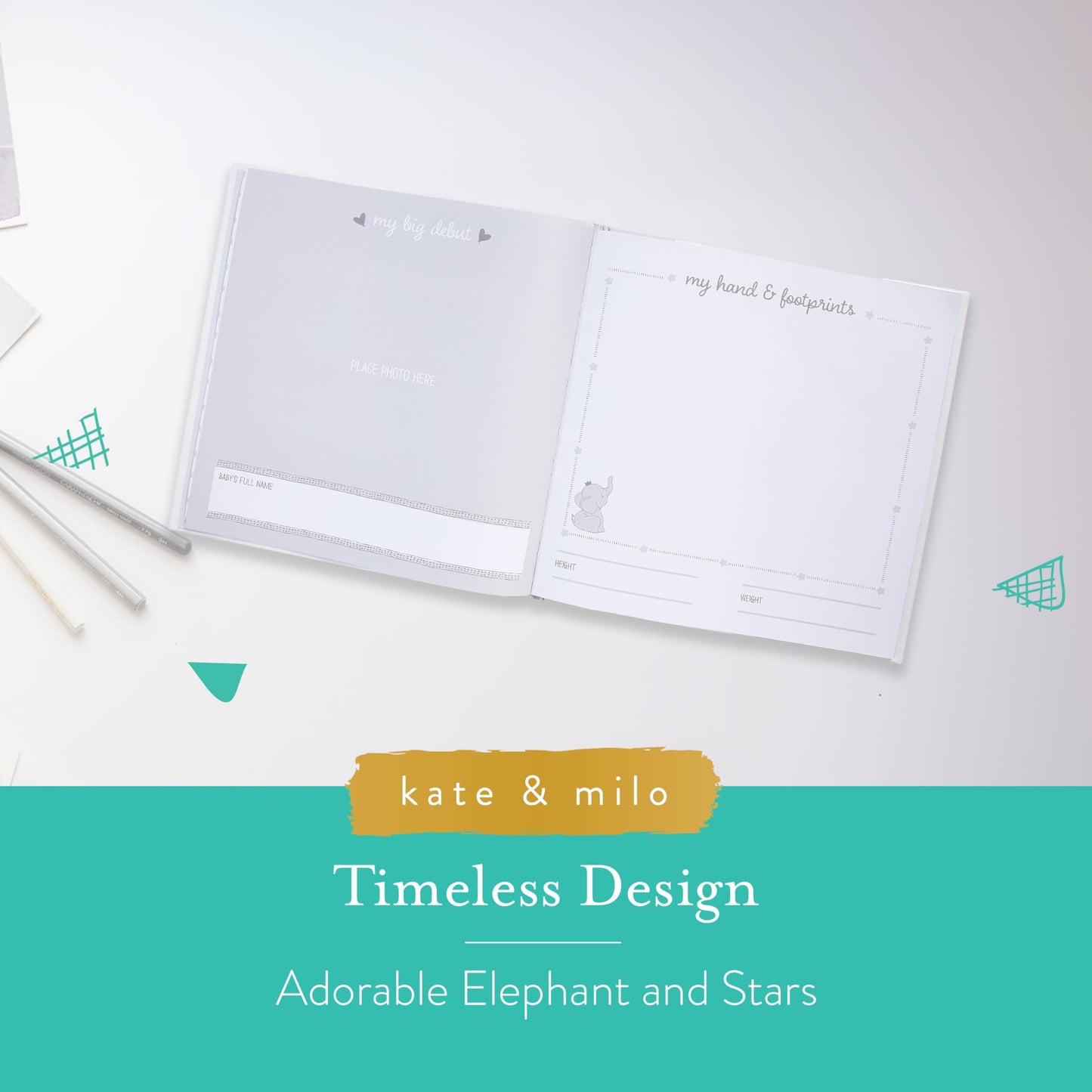 Kate & Milo Baby’s First Year Baby Memory Journal, Gender-Neutral Keepsake, Baby Milestone Memory Book and Photo Album, Perfect for Baby Showers, For New and Expecting Parents, Sky and Elephant