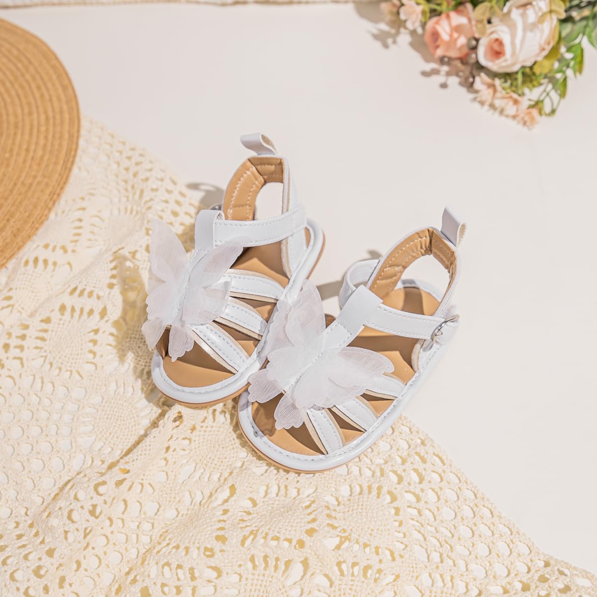 Oamico Baby Girl Sandals Infant Soft Anti-Slip Rubber Sole Casual Beach Sandals Newborn Bowknot Outdoor First Walker Summer Shoes for Baby Girls Flat Sandal