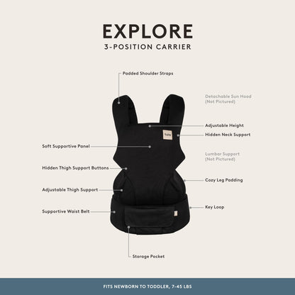 Baby Tula Explore Linen Baby Carrier 7 – 45 lb, Adjustable Newborn to Toddler Carrier, Multiple Ergonomic Positions Front and Back, Breathable and [Natural – Explore + Linen, Ash