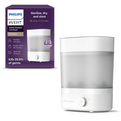 Philips Avent Baby Bottle Sterilizer and Dryer Premium, Removes 99,9% of Bacteria, Chemicals Free, Capacity 6 Bottles/Teats/Accessories, Modular Space Saving Design, Model SCF293