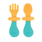 Nuby First Fork and Spoon Set - Utensils with Safety Guards for Babies 6+ Months - Green and Blue