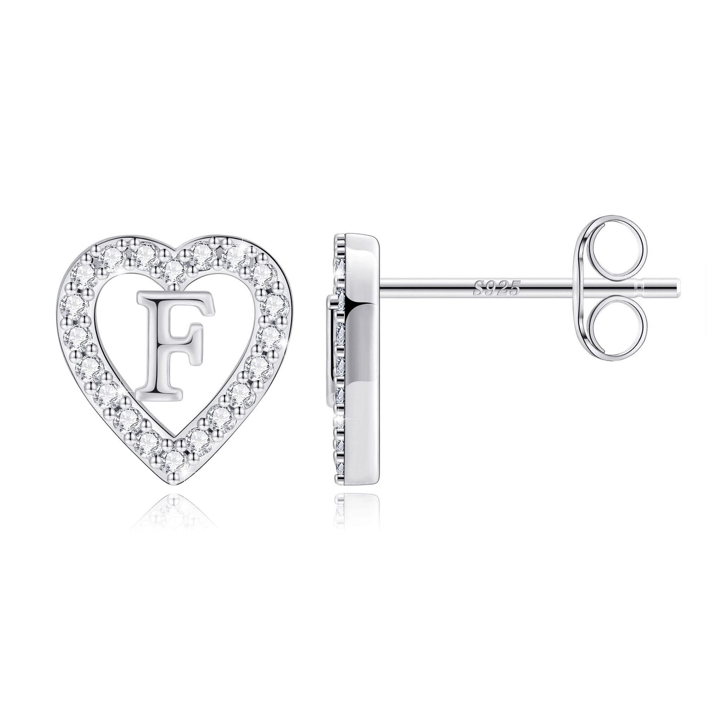 Anoup Heart Initial Stud Earrings - Gifts for Girls, Sterling Silver Post 14K Gold Plated All Over Hypoallergenic | CZ Simulated Diamond Stud Earrings | Birthday Gifts for Kids Toddlers Daughter