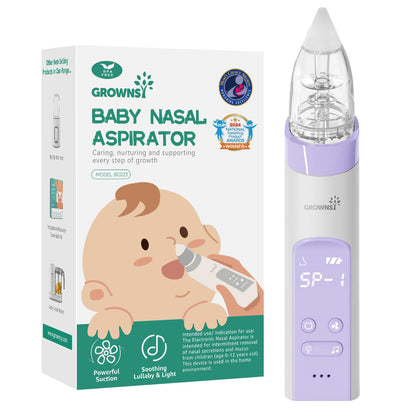 GROWNSY Nasal Aspirator for Baby, Electric Nose Aspirator for Toddler, Baby Nose Sucker, Automatic Nose Cleaner with 3 Silicone Tips, Adjustable Suction Level, Music and Light Soothing Function
