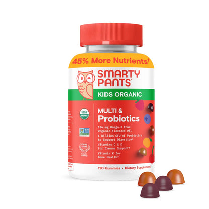 SmartyPants Kids Multivitamin Gummies: Omega 3 Fish Oil (EPA/DHA), Vitamin D3, C, Vitamin B12, B6, A, K & Zinc for Immune Support, Biotin, Gluten Free, Three Fruit Flavors, 120 Count (30 Day Supply)