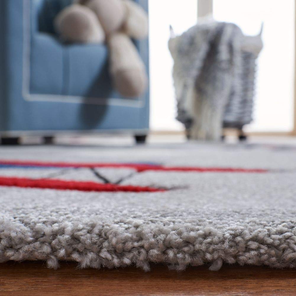 SAFAVIEH Carousel Kids Collection Area Rug - 5'3" x 7'6", Light Grey & Red, Non-Shedding & Easy Care, Ideal for High Traffic Areas for Boys & Girls in Playroom, Nursery, Bedroom (CRK137F)