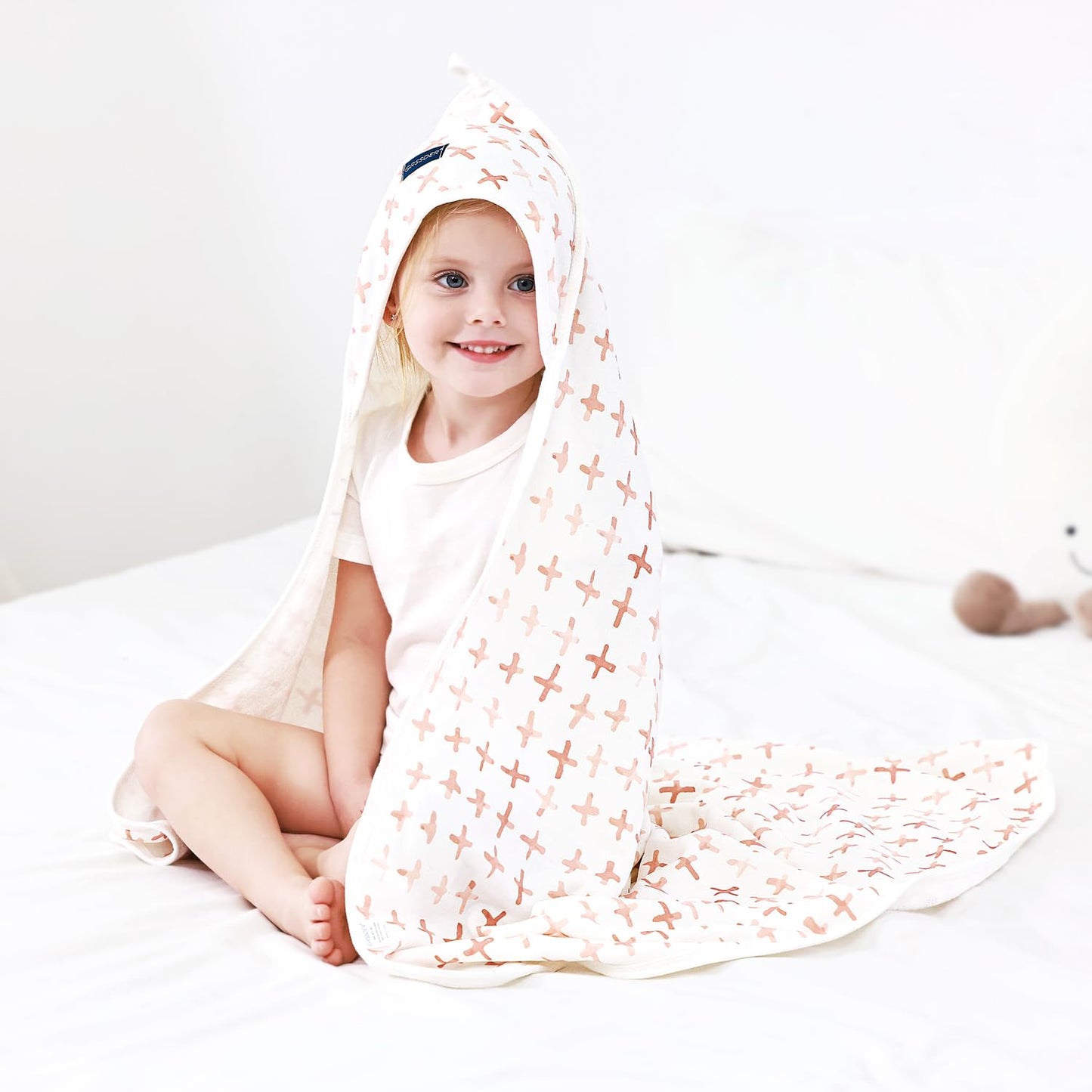GRSSDER Baby Hooded Towel 2 Pack for Newborn, Super Soft Bath Towels with Original Design, Ultra Absorbent Knit Terry, Large Toddler Towels with Hood for Girls, Shower Gifts for Infant, 34"x 34"