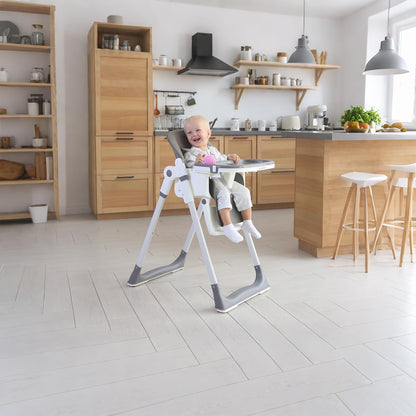 3-in-1 Foldable High Chair for Babies & Toddlers – Adjustable Height, Reclining Seat, 5-Point Safety Harness, Removable Tray, Lockable Wheels and Washable Cushion, Beige