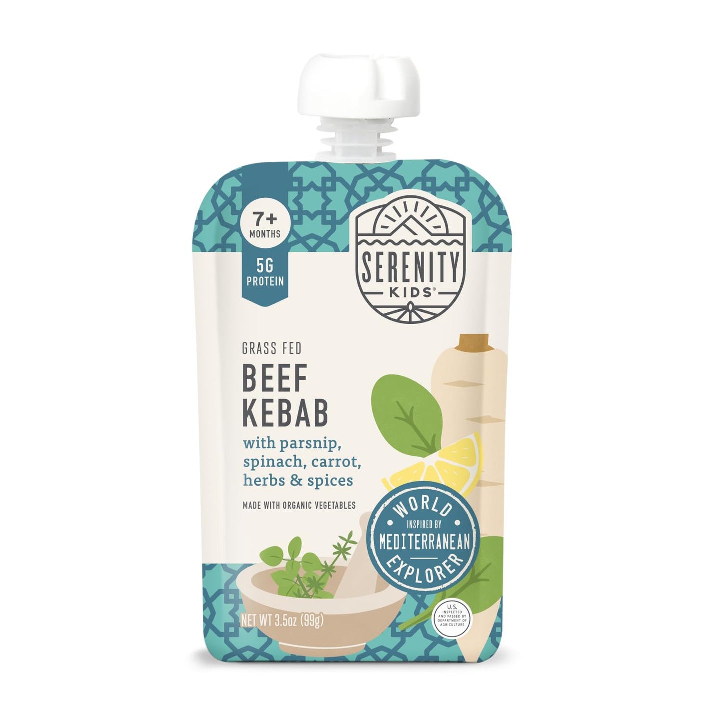 Serenity Kids 7+ Months World Explorers Baby Food Pouches Puree Made With Ethically Sourced Meats & Organic Veggies | 3.5 Ounce BPA-Free Pouch | Beef Chimichurri | 6 Count