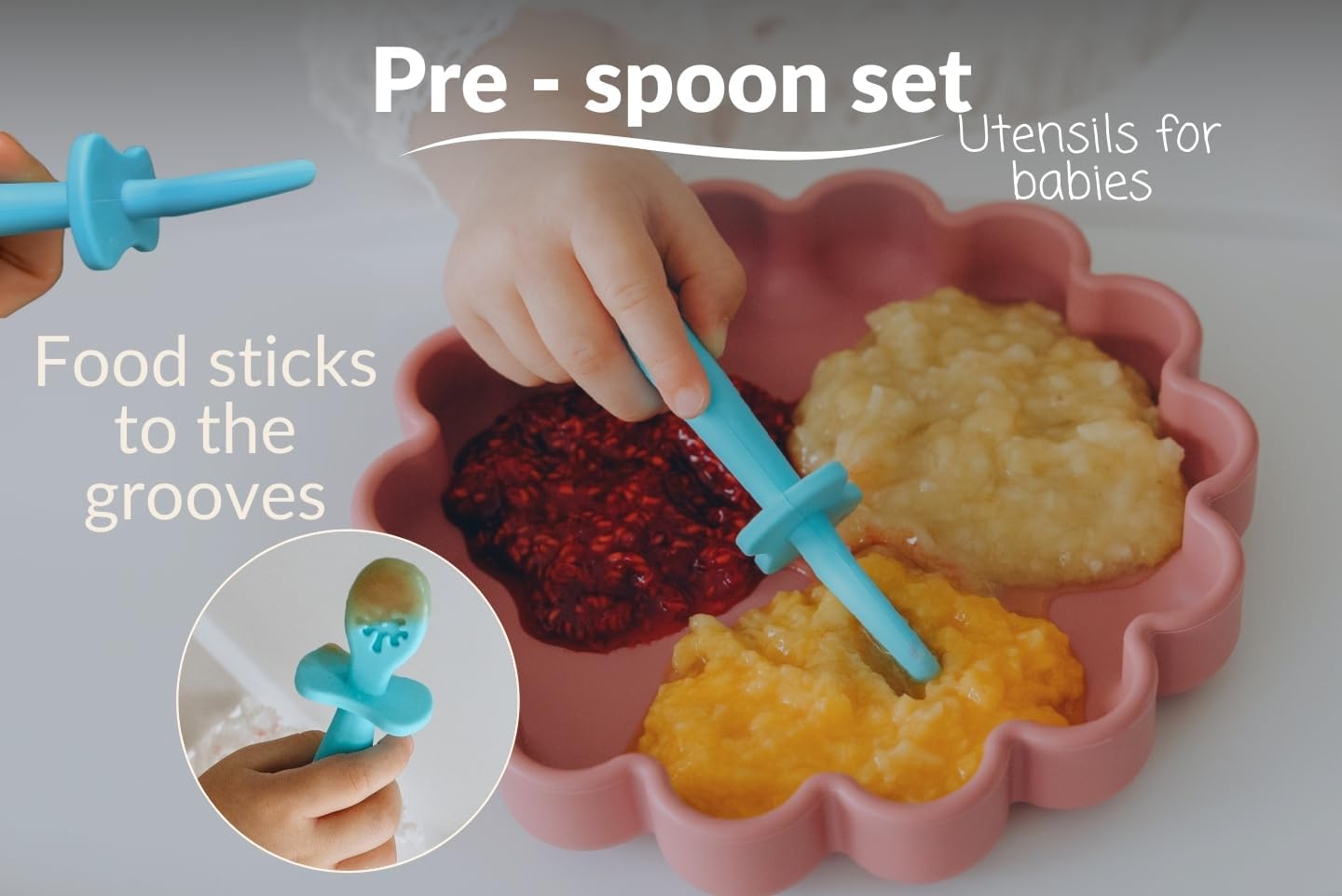 Growing Love Baby Spoons Set, Self Feeding 6 months, Pre-Spoon, Baby utensils, training spoon, cuchara bebe, blw, 100% silicone, Anti choke shield