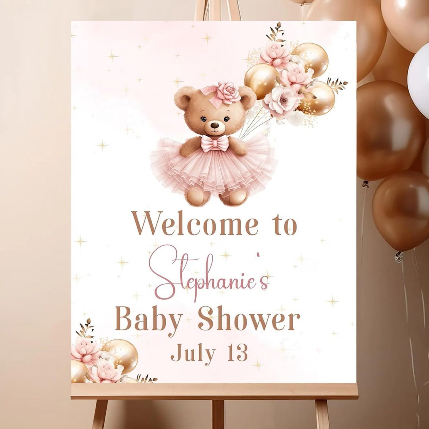 Personalized We Can Bearly Wait Baby Shower Welcome Sign, Welcome to Baby Shower Sign - Teddy Bear & Balloon Theme Décor #5