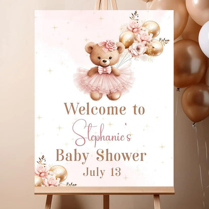 Personalized We Can Bearly Wait Baby Shower Welcome Sign, Welcome to Baby Shower Sign - Teddy Bear & Balloon Theme Décor #5