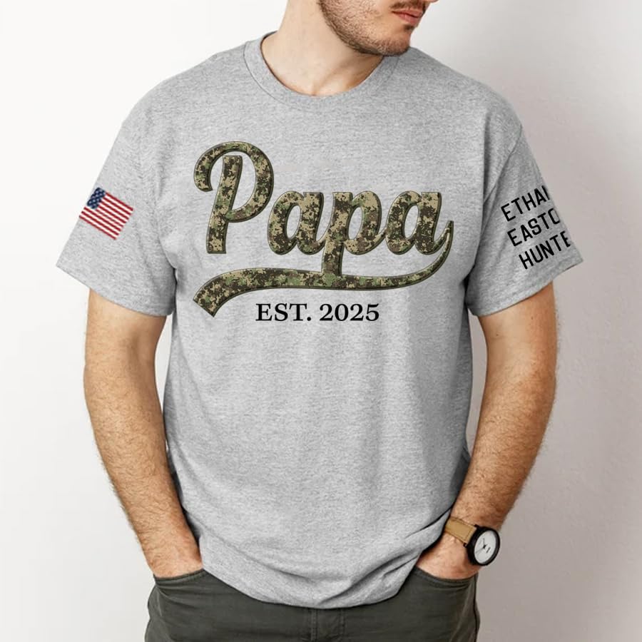 Personalized Fathers Day T-Shirt, Custom Grandpa Grandkids Name Shirt, Papa Shirts, Dad Gifts for Fathers Day and Christmas