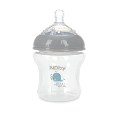 Nuby 3-Pack Infant Feeding Bottles with Slow Flow Breast Size Silicone Nipple: 0+ Months, 6oz, 3 Pack Set: Delicate Star, Rainbow, Butterfly Prints